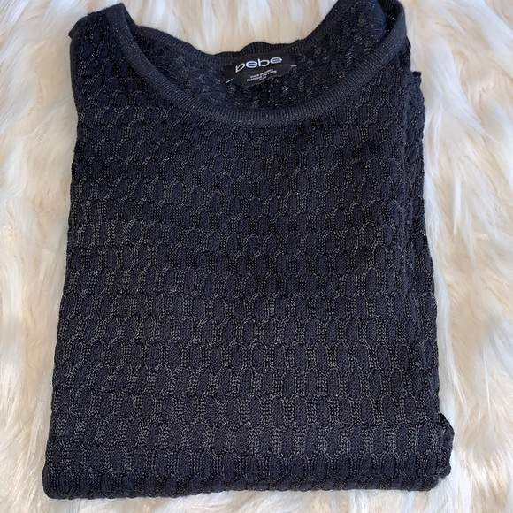 Bebe Black Cut Out Shoulder Long Sleeve Sweater with Silver Metallic Yarn Size M - Picture 10 of 10